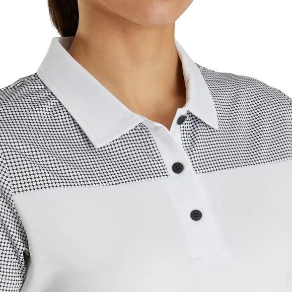 FootJoy FootJoy Women's Lisle Dot Print Yoke Polo- White size small - Picture 3 of 12
